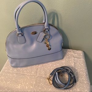 Coach All Leather Satchel Light Blue with bag charm